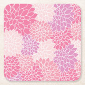 ダリア花、花のパターン、ピンクのダリア スクエアペーパーコースター (正面)