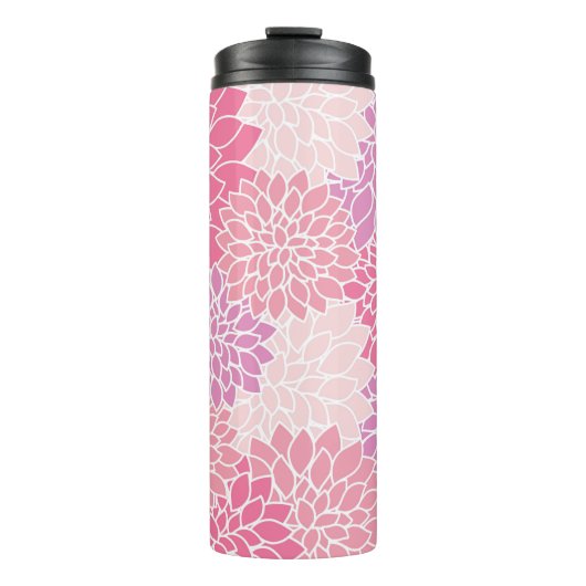 ダリア花、花のパターン、ピンクのダリア タンブラー (正面)