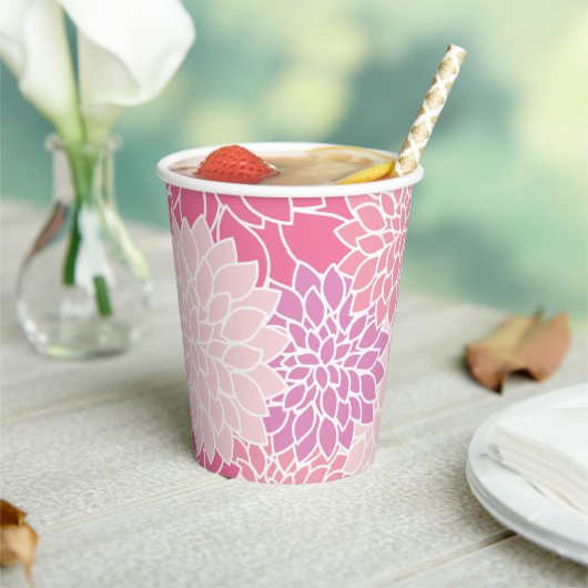 ダリア花、花のパターン、ピンクのダリア 紙コップ (インサイチュ)