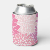 ダリア花、花のパターン、ピンクのダリア 缶クーラー (缶正面)