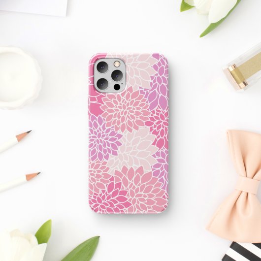 ダリア花、花のパターン、ピンクのダリア Case-Mate iPhoneケース