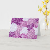 ダリア花、花のパターン、紫ダリア カード (黄色い花)