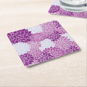 ダリア花、花のパターン、紫ダリア スクエアペーパーコースター (アングル)