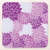 ダリア花、花のパターン、紫ダリア スクエアペーパーコースター (正面)