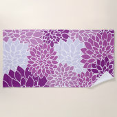 ダリア花、花のパターン、紫ダリア ビーチタオル (正面)