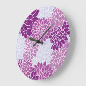 ダリア花、花のパターン、紫ダリア ラージ壁時計 (傾斜)