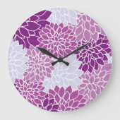 ダリア花、花のパターン、紫ダリア ラージ壁時計 (正面)
