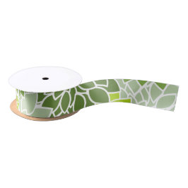 ダリア花、花のパターン、緑のダリア サテンリボン