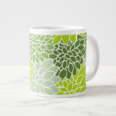 ダリア花、花のパターン、緑のダリア ジャンボコーヒーマグカップ (正面右)