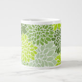 ダリア花、花のパターン、緑のダリア ジャンボコーヒーマグカップ (正面)