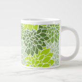 ダリア花、花のパターン、緑のダリア ジャンボコーヒーマグカップ (右)