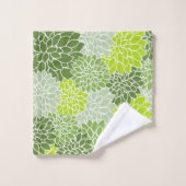 ダリア花、花のパターン、緑のダリア バスタオルセット (ウォッシュタオル)