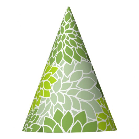 ダリア花、花のパターン、緑のダリア パーティーハット (正面)