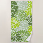 ダリア花、花のパターン、緑のダリア ビーチタオル (正面)