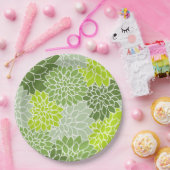 ダリア花、花のパターン、緑のダリア ペーパープレート (パーティー)