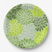 ダリア花、花のパターン、緑のダリア ペーパープレート (正面)
