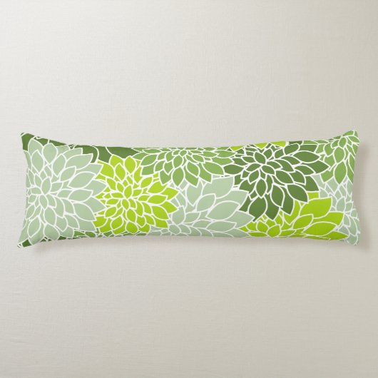 ダリア花、花のパターン、緑のダリア ボディピロー (正面)