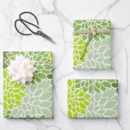 ダリア花、花のパターン、緑のダリア ラッピングペーパーシート