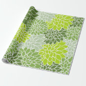 ダリア花、花のパターン、緑のダリア ラッピングペーパー (アンロールド)