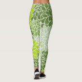 ダリア花、花のパターン、緑のダリア レギンス (裏面)