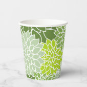 ダリア花、花のパターン、緑のダリア 紙コップ (正面)