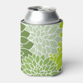 ダリア花、花のパターン、緑のダリア 缶クーラー (缶正面)