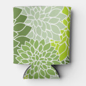 ダリア花、花のパターン、緑のダリア 缶クーラー (正面)