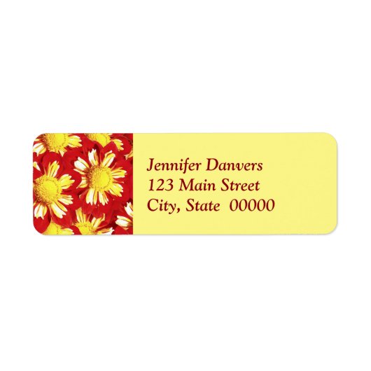 ダリア赤と白ブーケ – 黄色 ラベル (正面)