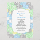 ダリア開花ニュートラル赤ちゃんシャワーブルーミントグレー 招待状 (正面/裏面)