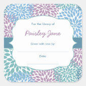 ダリア開花予約ベビーシャワー蔵書票 スクエアシール (正面)