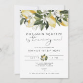 ダリア おかわいい水彩レモン ファーストバースデー 招待状 (正面)