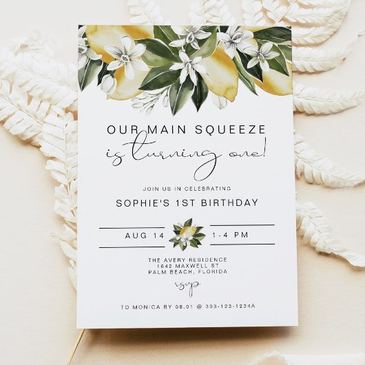 ダリア おかわいい水彩レモン ファーストバースデー 招待状