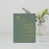 ダリア・セージ・グリーンモダンのエンクロー結婚ジャ・カード 箔招待状ポストカード (立ち正面)