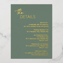 ダリア・セージ・グリーンモダンのエンクロー結婚ジャ・カード 箔招待状ポストカード