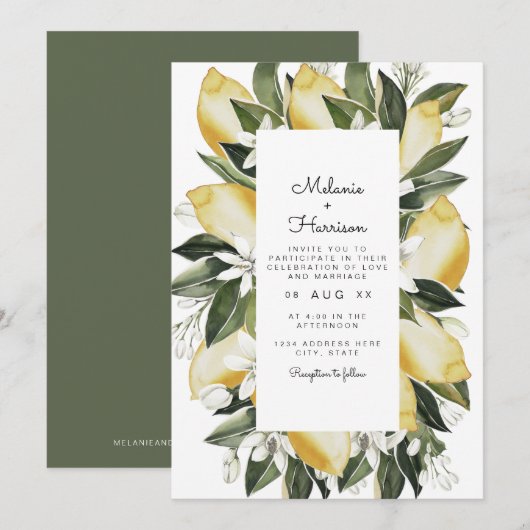 ダリア - レモン シトラス トロピカル フルーツ ガーデン 招待状 (正面/裏面)