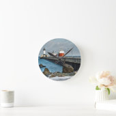 ダルス・ミネソタの灯台と船 ラウンド壁時計 (ホーム)