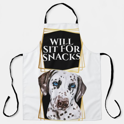 ダルマおもしろいティアン犬がスナックスの水彩画のために座る エプロン (正面)