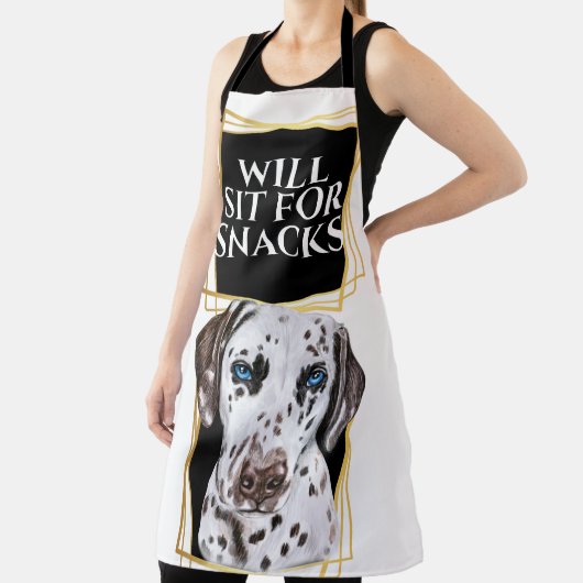 ダルマおもしろいティアン犬がスナックスの水彩画のために座る エプロン (インサイチュ)