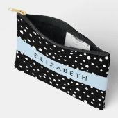 ダルマのドット、スポット、白黒、あなたの名前 アクセサリーポーチ (見開き)