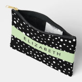 ダルマのドット、スポット、白黒、あなたの名前 アクセサリーポーチ (見開き)