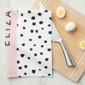 ダルマのドット、スポット、白黒、あなたの名前 キッチンタオル (四つ折り)