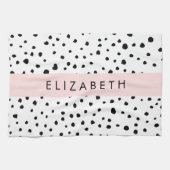 ダルマのドット、スポット、白黒、あなたの名前 キッチンタオル (横)