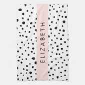 ダルマのドット、スポット、白黒、あなたの名前 キッチンタオル (縦)