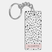 ダルマのドット、スポット、白黒、あなたの名前 キーホルダー (正面左)