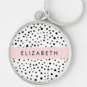 ダルマのドット、スポット、白黒、あなたの名前 キーホルダー (正面)