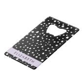 ダルマのドット、スポット、白黒、あなたの名前 クレジットカード栓抜き (裏面アングル)