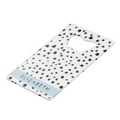 ダルマのドット、スポット、白黒、あなたの名前 クレジットカード栓抜き (正面アングル)