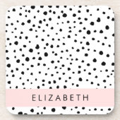 ダルマのドット、スポット、白黒、あなたの名前 コースター (正面)