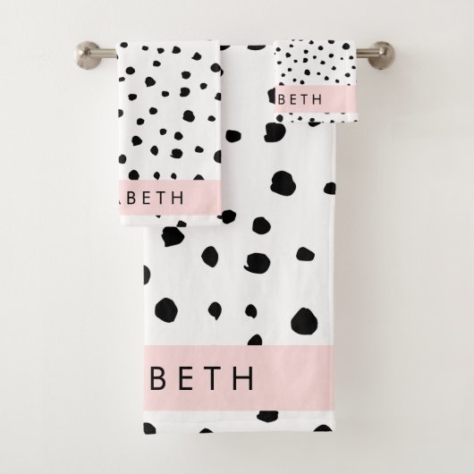 ダルマのドット、スポット、白黒、あなたの名前 バスタオルセット (インサイチュ)