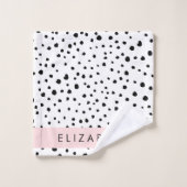 ダルマのドット、スポット、白黒、あなたの名前 バスタオルセット (ウォッシュタオル)